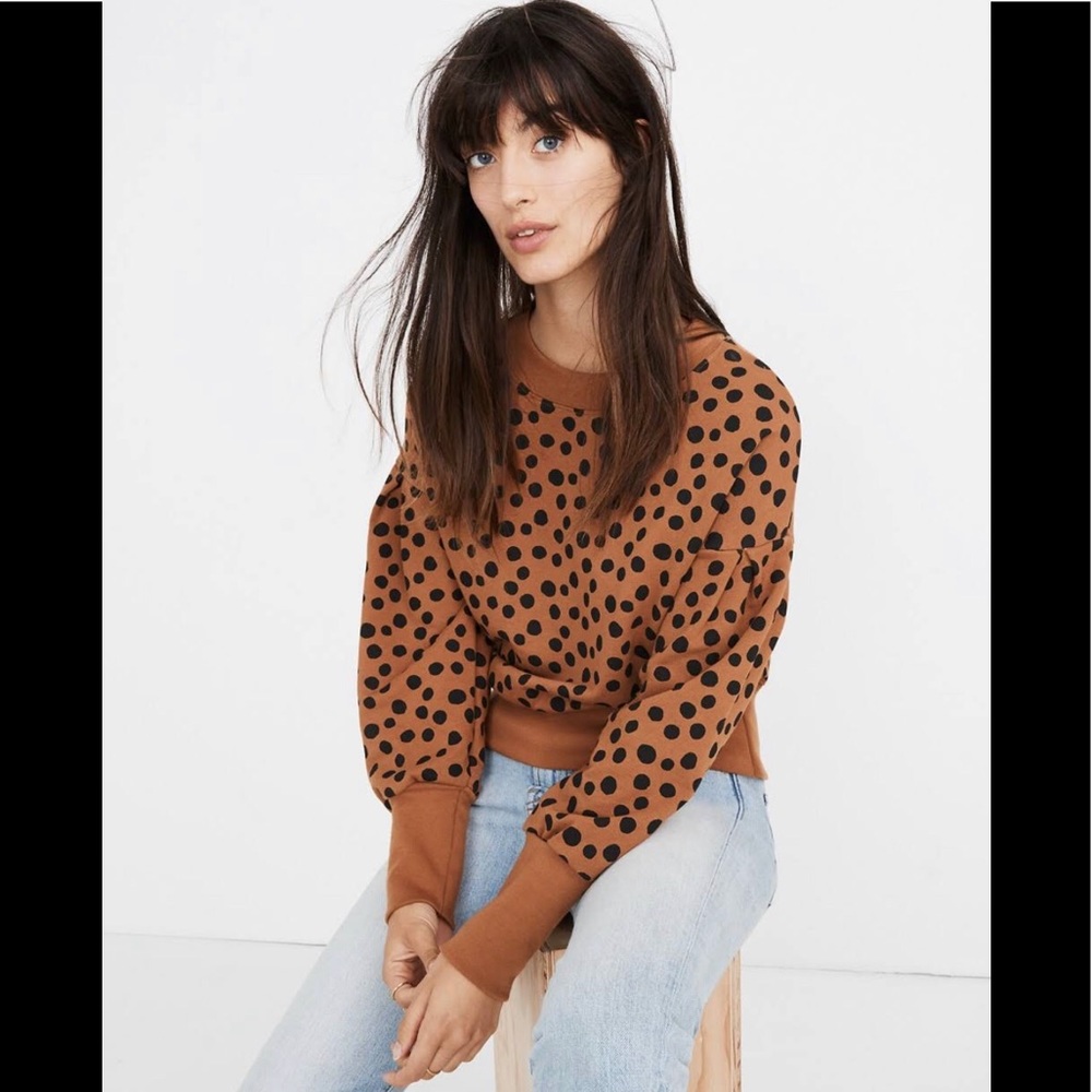 Madewell Pleat-Sleeve Sweatshirt in Leopard Dot